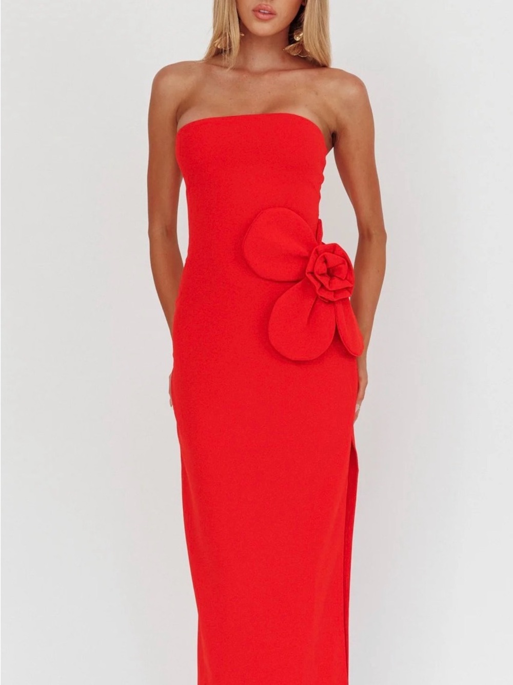 Selfie Leslie Strapless Red Flower Maxi Dress XS